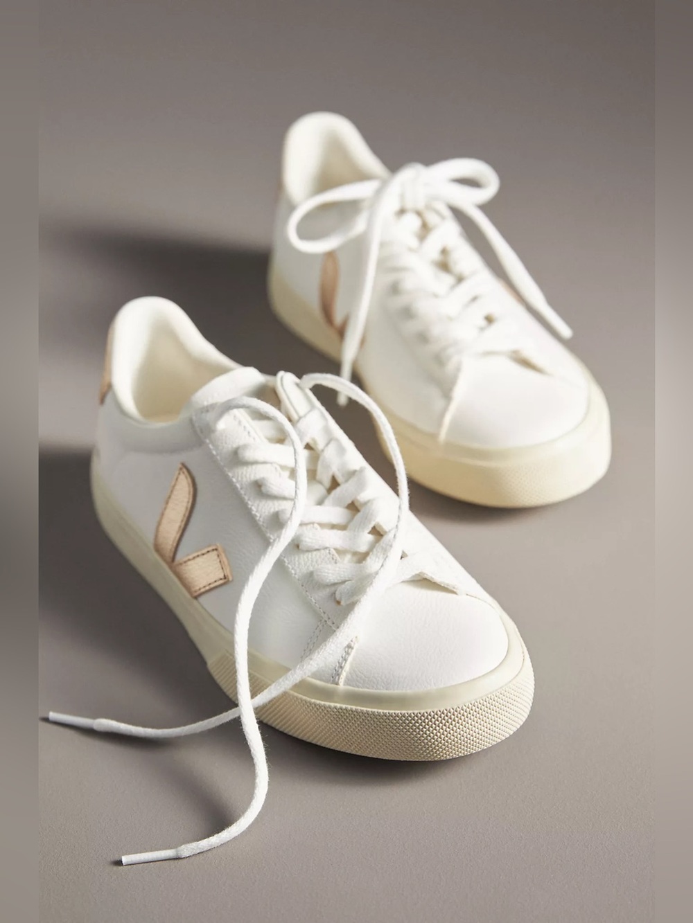 Veja Women’s Campo Leather Sneakers in White/Platine, Size US 6